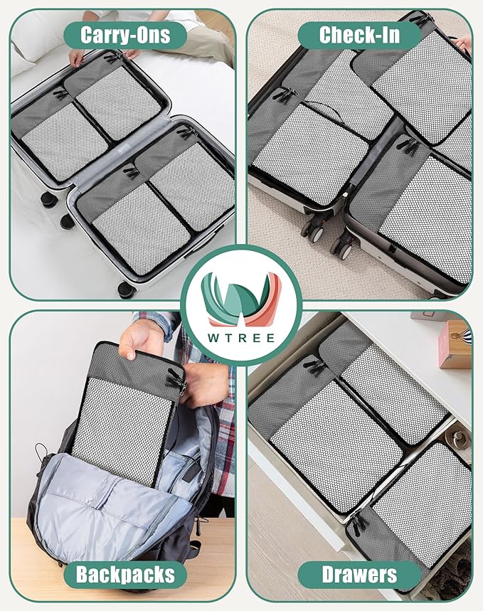 4-Piece Packing Cubes Travel Accessories Set for Suitcases - Luggage Organizer Bags with Double Zipper - Mesh Top - Small - Dark Grey