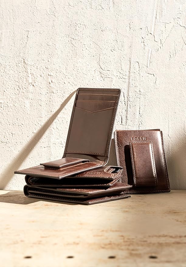 Fossil Men's Leather Minimalist Magnetic Card Case with Money Clip Front Pocket Wallet for Men