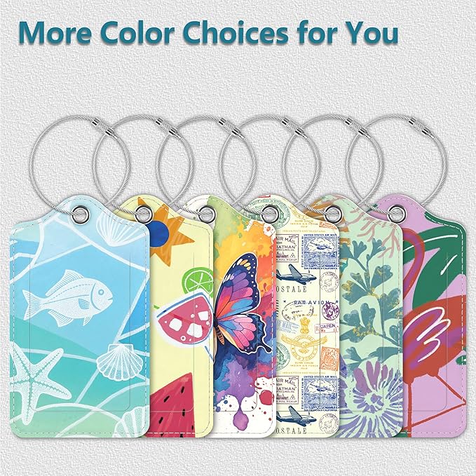 Luggage Tags for Suitcases, 2 Pack Cute PU Leather Luggage Tag TSA Approved with Stainless Steel Loop and Address Card Baggage Tag for Travel&Hotel Stays&Cruise Ships&Shipping and Mailing