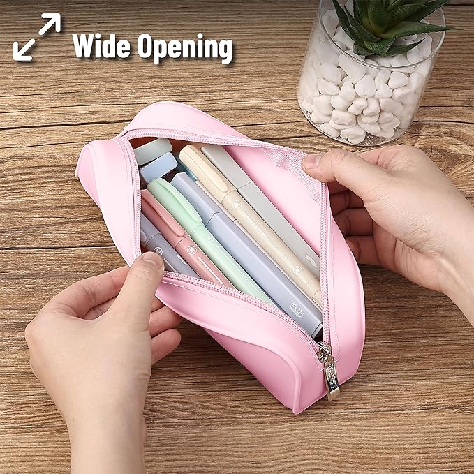 Mr. Pen- Silicone Pencil Case, Light Pink Pencil Pouch, Pencil Case Small, Pencil Pouch Aesthetic