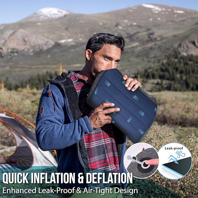 TREKOLOGY ALUFT Pro Inflatable Camping Pillow with Removable Foam-Padded Case - Camp Pillow for Camping & Hiking, Backpacking, Airplane, and Travel - Add to Your Outdoor Backpacking Gear Essentials