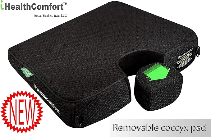 IHEALTHCOMFORT(19.7×17.7inches Extra Large Sciatica Seat Cushion for Office Chair,Oversized Car and Truck Seat Cushion,U-Cut Long Sitting Pain Relief Chair Pad
