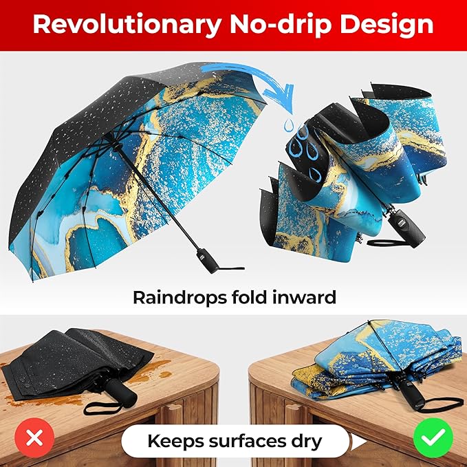 TUMELLA Inverted Windproof Umbrella, Large, Strong, Light, Portable, Automatic Reverse Folding Rain Umbrella, Durable Premium Grip, Fits Car & Backpack