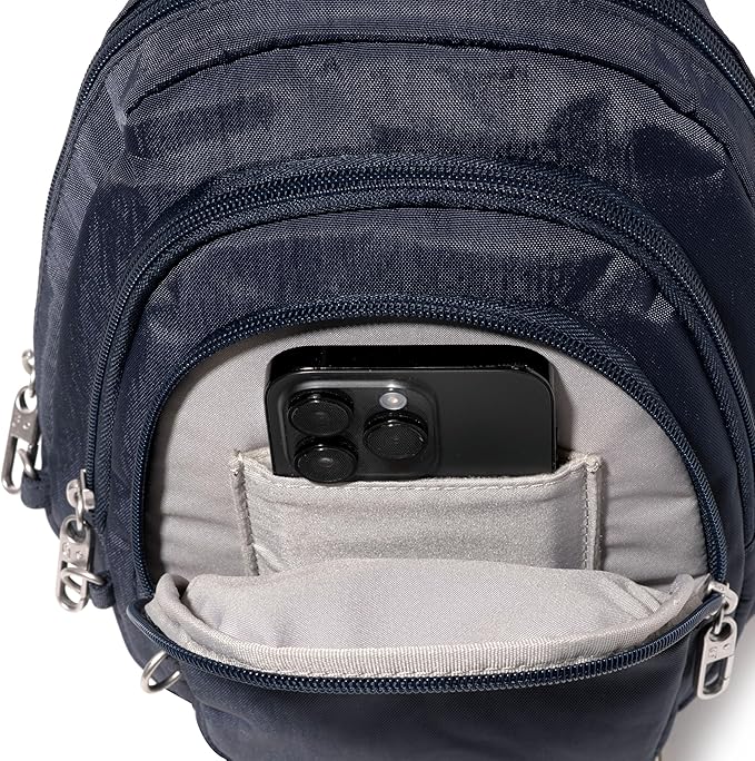 Baggallini Securtex® Anti-Theft Multi Zip Sling - Lightweight 8.6"x15.2" Travel Bag with Locking Zippers & RFID Protection