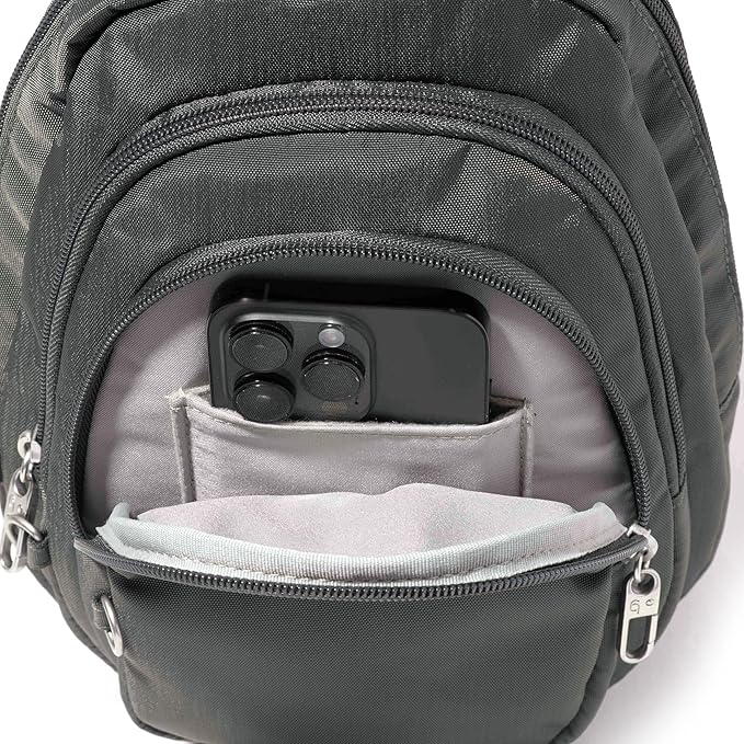 Baggallini Securtex® Anti-Theft Multi Zip Sling - Lightweight 8.6"x15.2" Travel Bag with Locking Zippers & RFID Protection