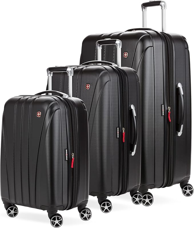 SwissGear 7585 Hardside Expandable Luggage with Spinner Wheels, Black, 3-Piece Set (19/23/27)
