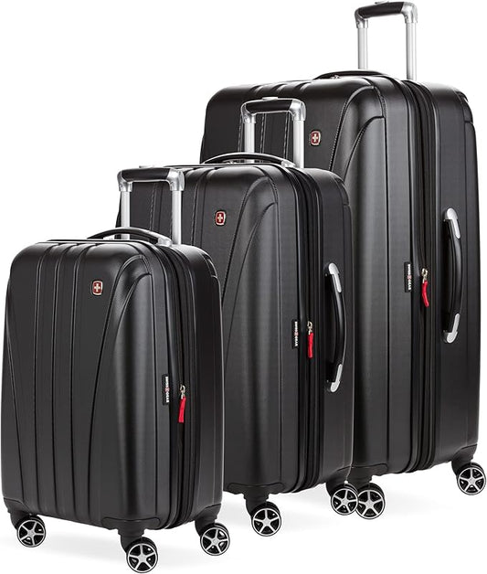SwissGear 7585 Hardside Expandable Luggage with Spinner Wheels, Black, 3-Piece Set (19/23/27)