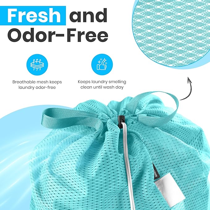 Large Mesh Laundry Bags - Heavy Duty with Handles & Drawstring - Machine Washable Net Laundry Sacks for College Dorm, Camp, Travel, Bedding & Clothes Storage (Teal)