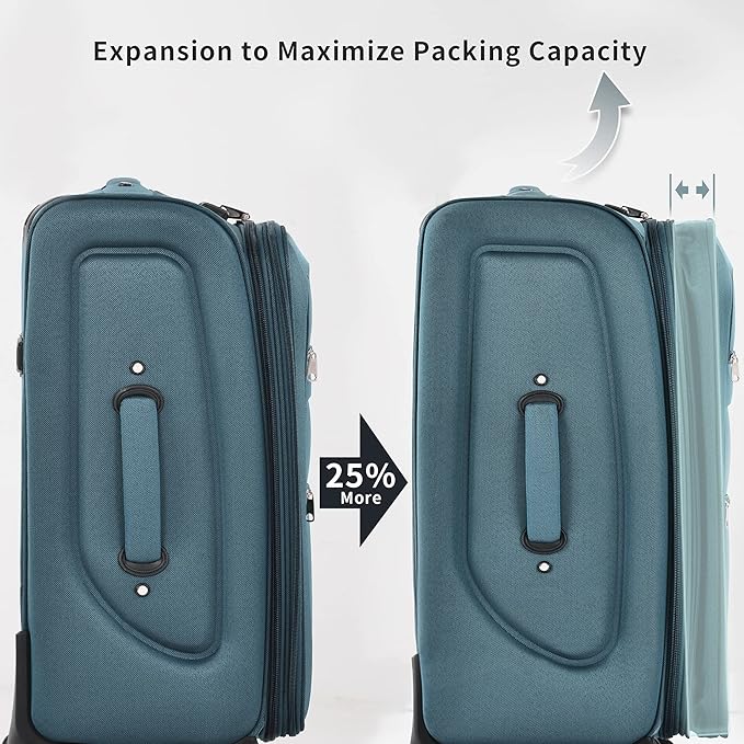 Merax Softside Luggage Set, Travel Suitcase Expandable Lightweight, 3 Piece Luggage Sets with Spinner Wheels 22" 26" 30" Suitcase with TSA Lock (Blue Green)