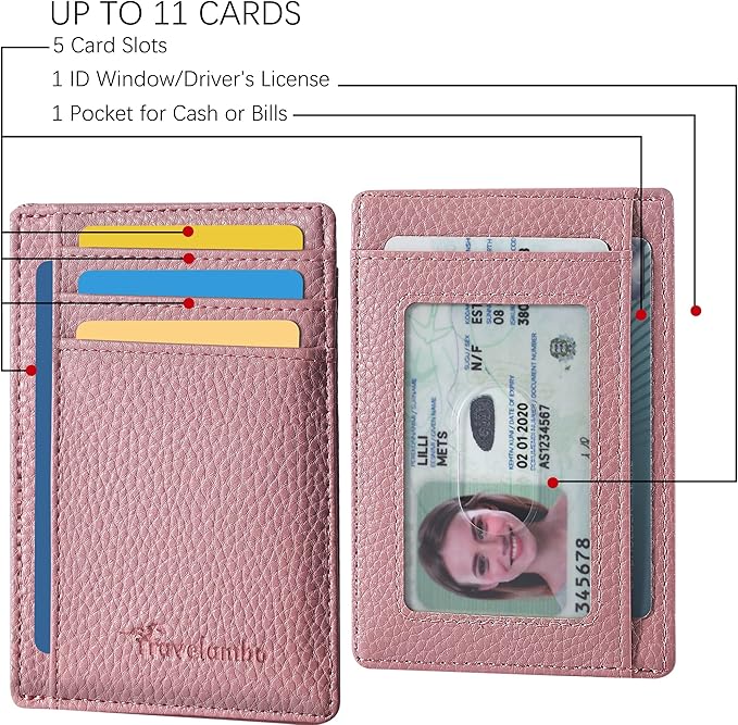 Travelambo Slim Wallet Front Pocket Minimalist Leather RFID Blocking Medium Size