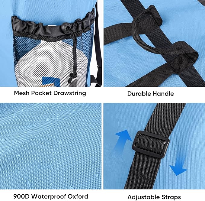 BALEINE 150L Laundry Bag Backpack, 900D Oxford Fabric Large Travel Laundry Bags with Shoulder Straps and 2 Mesh Pockets for College Dorm, Apartment, Laundromat (Blue, 150L)