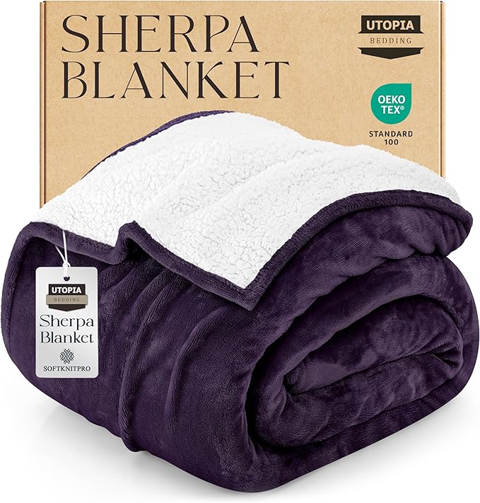 Utopia Bedding Sherpa Blanket King Size (Plum, 90x102 Inches) - Soft Lightweight Plush Fleece Reversible Blanket for Bed, Sofa, Couch, Camping and Travel