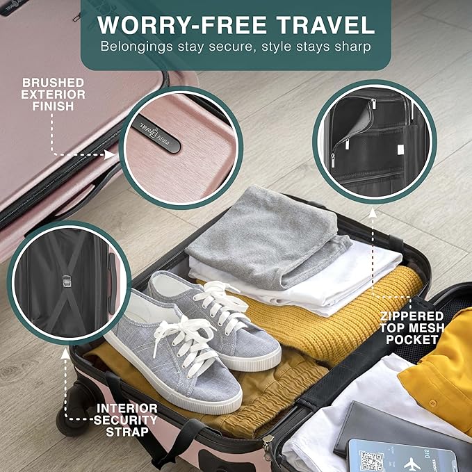 Luggage Sets 3 Piece, 20 Inch Carry on Luggage and 24 Inch Suitcases with Wheels Spinner, Durable Hard Shell Suitcase Set, Expandable Travel Suitcase, Pink