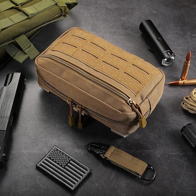 FRTKK Tactical Molle Admin Pouch Utility Laser Cut EDC Tool Pouch Bag Horizontal Modular Pouches Include US Flag Patch and Keychain