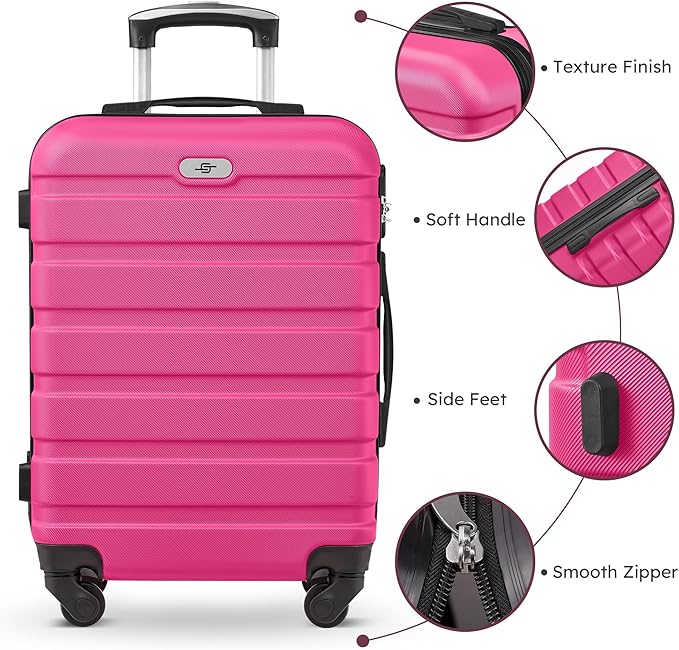 Suitour 4 Piece Luggage Sets, Hard Shell Suitcase Set with Spinner Wheels 16 20 24 28inch Travel Sets(Rose Red)