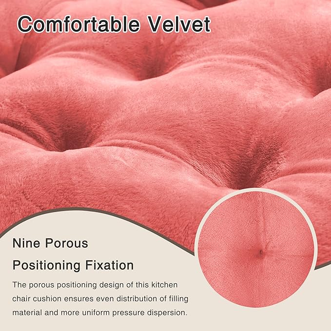 OVOV 4 Pack Chair Cushions for Dining Chairs Soft Seat Cushions for Kitchen Desk Chairs Square Chair Pads with Ties (15.5"x15.5" Pink)