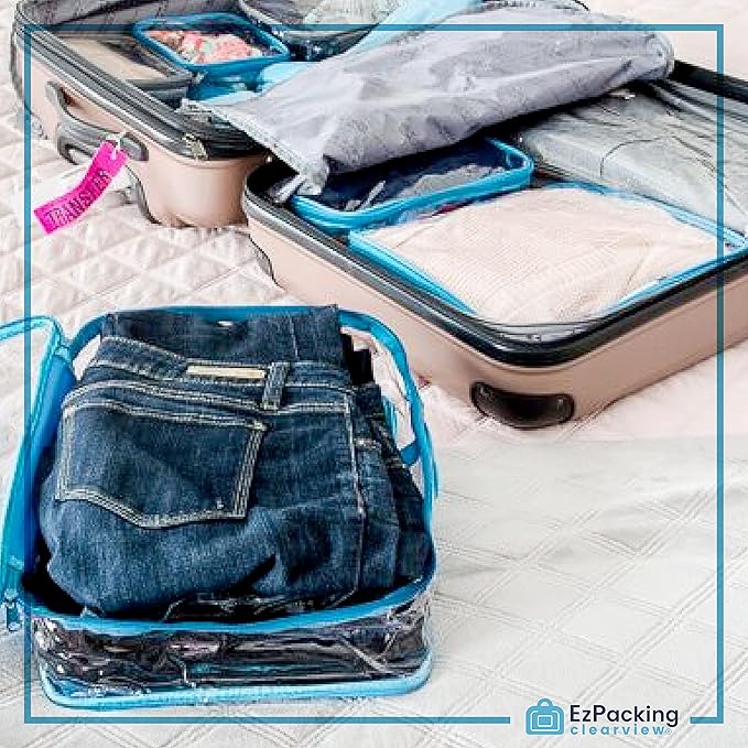 Clear Packing Cubes set of 4 / Packs 7-10 Days of Clothes/Premium PVC Plastic Storage Bags