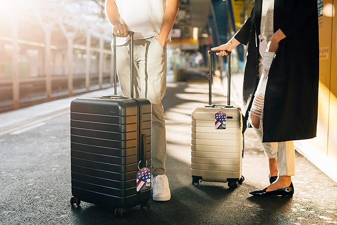 American Flag Golf 2 Pcs Luggage Tags, Privacy Cover ID Label with Stainless Steel Loop and Address Card for Suitcases & Travel Bags