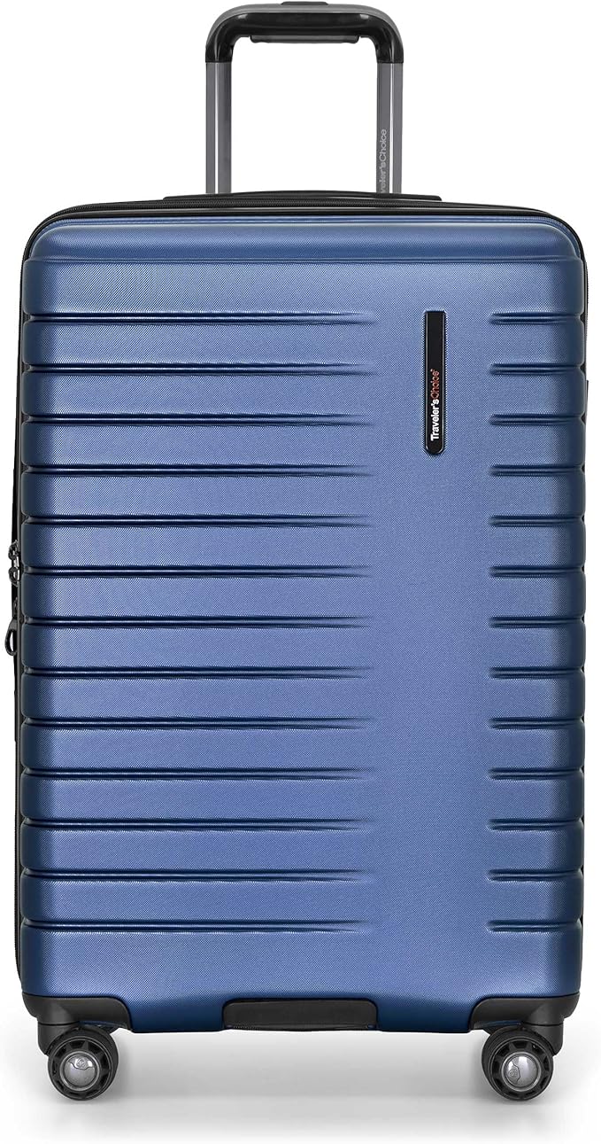Traveler's Choice Archer Polycarbonate Expandable Luggage with Spinner Wheels, Blue, Checked 26-Inch