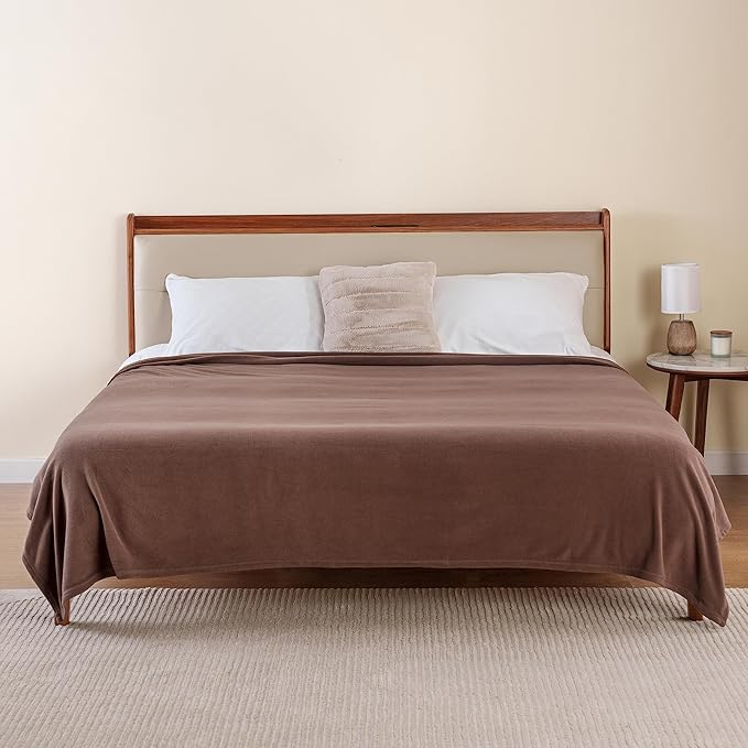 Berkshire Blanket Microfleece Queen Size Bed Blanket Taupe, Lightweight Soft Breathable Plush Micro Fleece Blanket for Bed Couch Sofa, 90x90 Inches