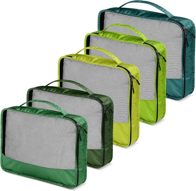 5 Pcs Packing Cubes for Suitcase Large Travel Cubes Carry on Luggage Organizer Bags for Clothes Accessories(Mixed,Green)
