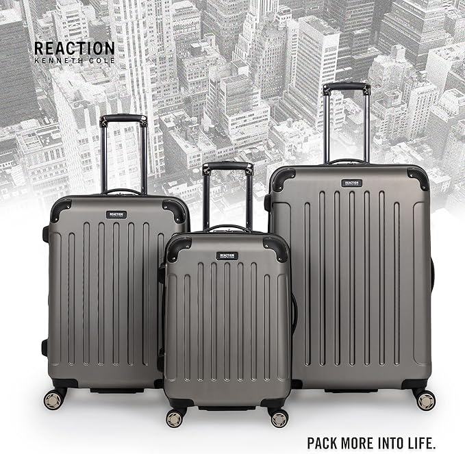Kenneth Cole REACTION Renegade Luggage Expandable 8-Wheel Spinner Lightweight Hardside Suitcase, Silver, 20-Inch Carry On