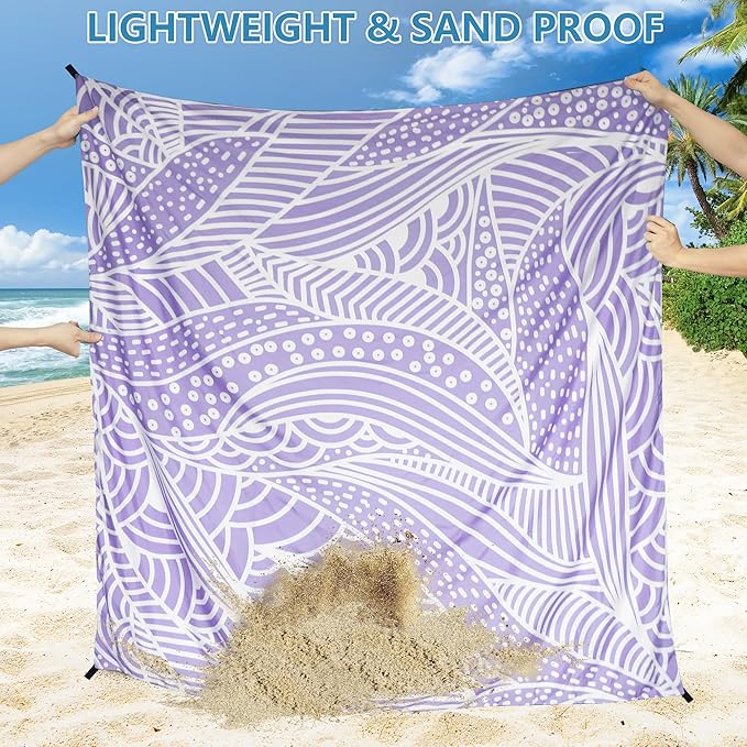 Beach Blanket Waterproof Sandproof Beach Mat for 1-8 Adults Quick Drying Durable Outdoor Picnic Mat for Beach Festival Travel Camping Hiking (PP-Ripple, 79"×83"(4 Person))