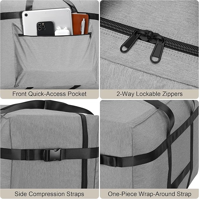 SUNUP Large Duffle Bag for Travel, 80L Foldable Travel Duffel Bag for Men Women, Waterproof Overnight Weekender Moving Storage Bags, Gray
