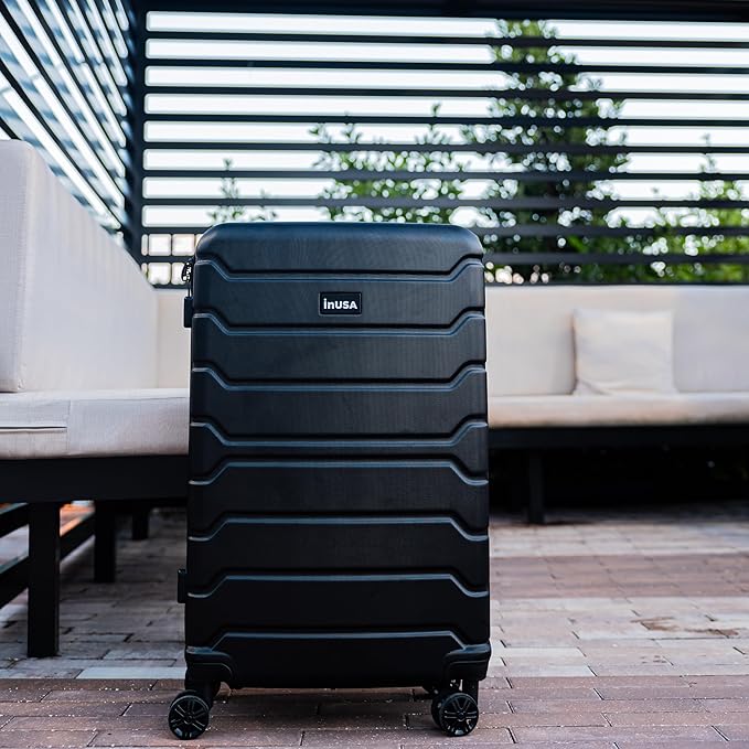 InUSA TREND Luggage with Spinner Wheels | Durable Lightweight Hardshell Suitcase,Travel sets with Handle and Trolley | (20in, 24in, 28in) 3 Piece Set | Black