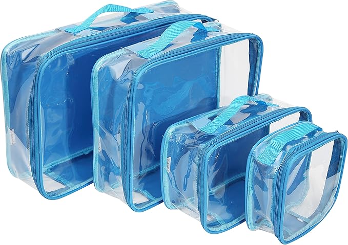 Clear Packing Cubes set of 4 / Packs 7-10 Days of Clothes/Premium PVC Plastic Storage Bags