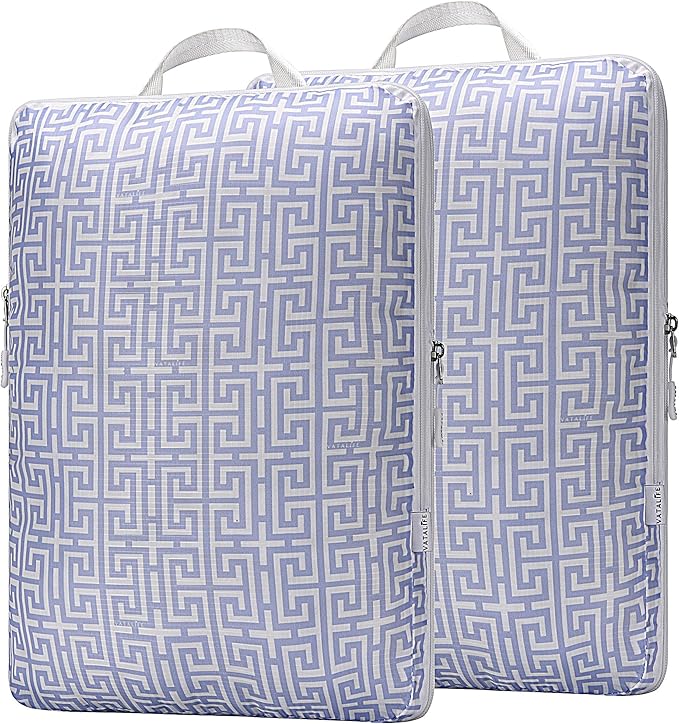 Extra Large Compression Packing Cubes for Checked Luggage, Lightweight Suitcase Organizers & Space Saver Bags - Travel Cubes for Packing - Travel Essentials - 2 Piece Set, X-Large - Light Blue Boho