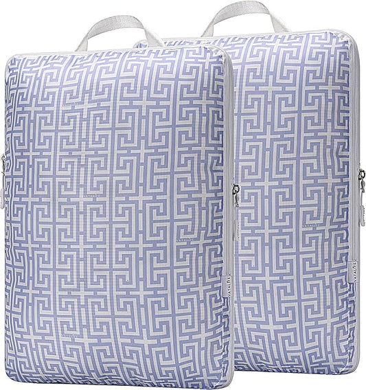 Extra Large Compression Packing Cubes for Checked Luggage, Lightweight Suitcase Organizers & Space Saver Bags - Travel Cubes for Packing - Travel Essentials - 2 Piece Set, X-Large - Light Blue Boho