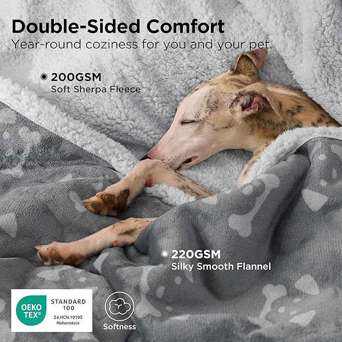 Bedsure Waterproof Dog Blankets for Small Dogs - Soft Print Sherpa Fleece Puppy Cat Blanket Washable, Cozy Plush Reversible Throw Furniture Protector for Pet Kitten Doggy, 25"X35", Anchor Gray