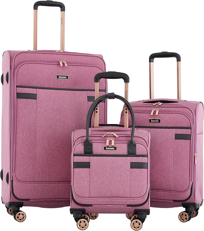 kensie Hudson Softside 3-Piece Spinner Luggage Set, Mellow Mauve