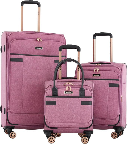 kensie Hudson Softside 3-Piece Spinner Luggage Set, Mellow Mauve