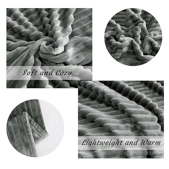 NTBAY Plush Flannel Twin Bed Blanket, 60X80 Inches Soft and Warm Lightweight Blanket with Striped Texture Bed Blanket for Couch Sofa Bed All Seasons, 60"x80", Grey