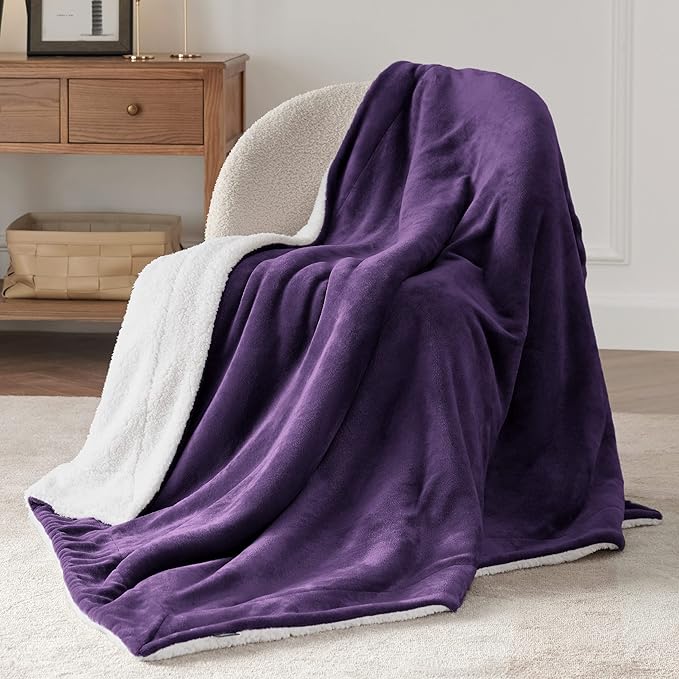 Bedsure GentleSoft Sherpa Fleece Twin Size Blanket for Couch, Non-Heated, Thick and Warm Throw Gifts for Women and Girls, Soft Fuzzy Plush Twin Blanket for Winter, Purple, 60x80 Inches