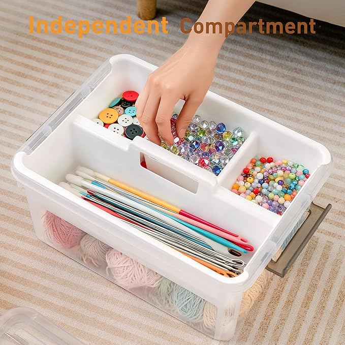 Citylife 17 QT Plastic Storage Bins Clear Storage Box with Removable Tray Stackable Latching Box with Handle for Oraganizing Tool, Craft, Office, Orange