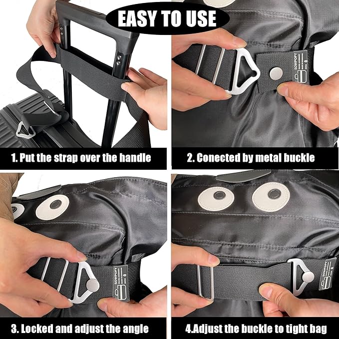 SOWPOPY Travel Belt for Luggage, Add a Bag Luggage Straps Suitcase Travel Belt Over Handle for Carry On Bag, Adjustable 2-in-1 Elastic Luggage Belt Bag Bungee Travel Essential Accessories