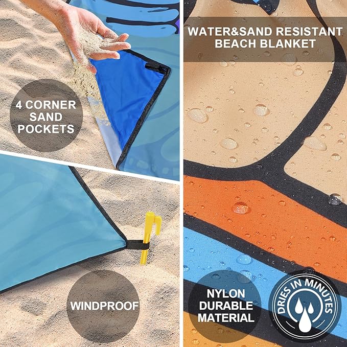 Beach Blanket Waterproof Sandproof Beach Mat 79”x 83” for 1-8 Adults Quick Drying Durable Outdoor Picnic Mat for Beach Festival Travel Camping Hiking (Mandarin Seaturtle, 79"×83"(4 Person))