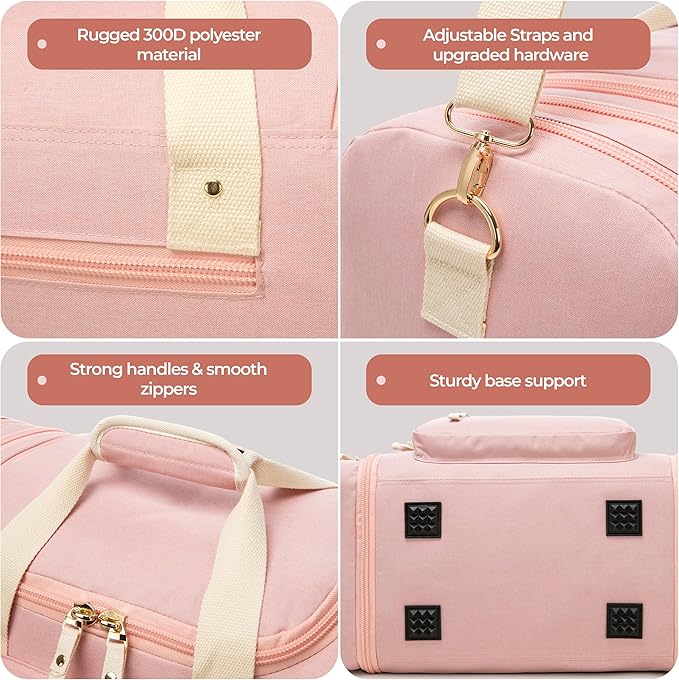 Duffle Bag for Travel (Pink) 20–23” Expandable (40L) – Lightweight Water-Resistant Carry On Weekender with Multiple Pockets & Shoulder Strap – Airline Approved Travel Duffel Bags for Men & Women