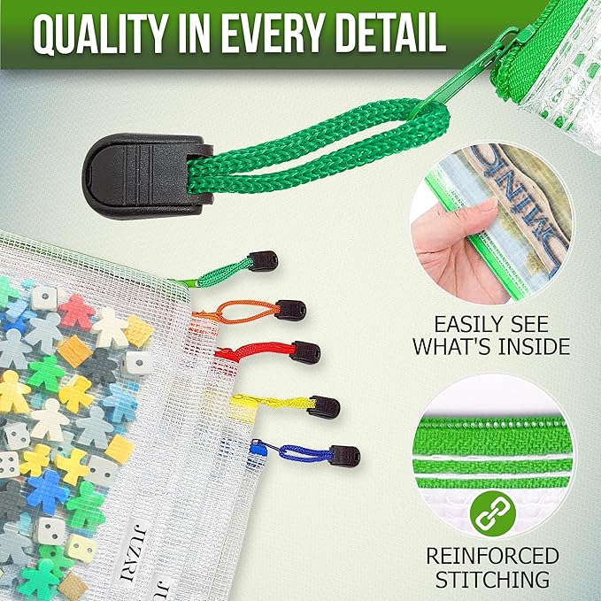 10 Pack Mesh Zipper Pouch Bags A3-12x18 - Plastic Zipper Pouches for Organizing - Board Game Organizers - Large Zippered Pouch Bag - Mesh Pouches with Zippered - Board Game Bags - Puzzle Storage