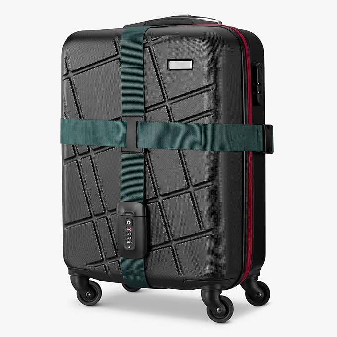 Navaris TSA Luggage Strap - Secure Adjustable Strap for Suitcases with Combination Lock - Lockable Cross Case Travel Belt for Luggage with ID Tag