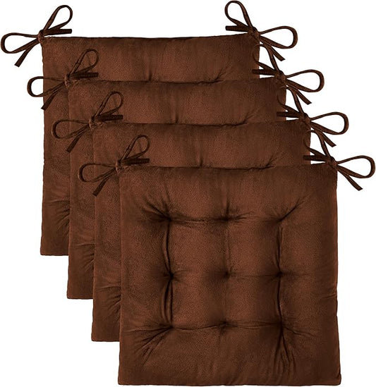 OVOV 4 Pack Chair Cushions for Dining Chairs Soft Seat Cushions for Kitchen Desk Chairs Square Chair Pads with Ties (15.5"x15.5" Coffee)