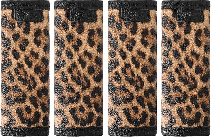 KINIVA Leather Luggage Handle Wrap 4 Pack Set,Luggage Identifiers Tags Markers for Luggage Suitcase,Travel Accessories(leopard-4pcs)