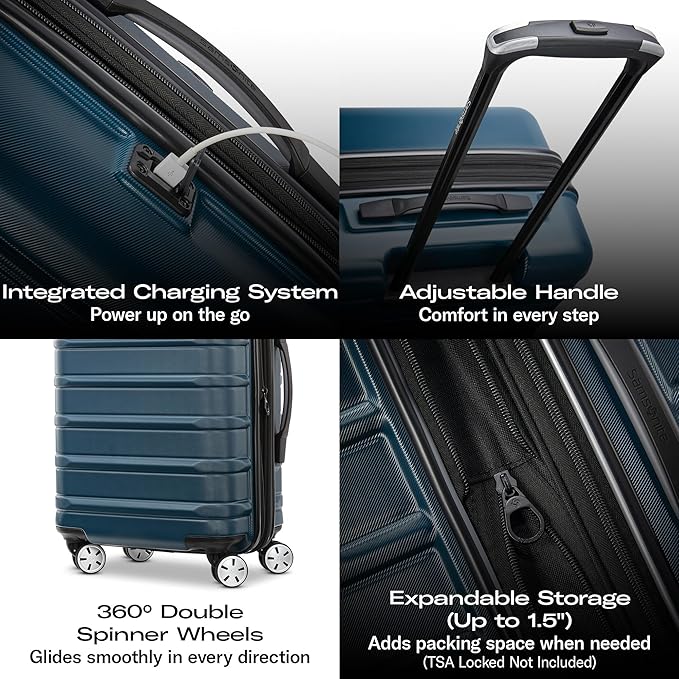Samsonite Omni 2 International Carry-On Luggage with 360° Spinner Wheels - Scratch Resistant Hardshell - TSA, Airline-Approved - Expandable Polycarbonate Shell for Lightweight Travel - Caribbean Blue