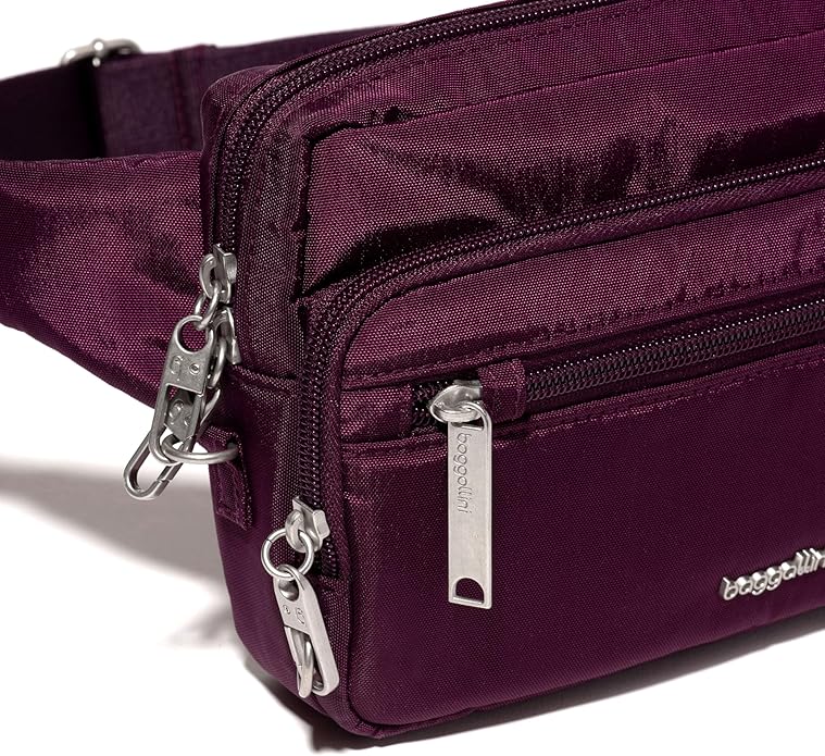 Baggallini Securtex Anti-theft Belt Bag 8.8"x5.5" Crossbody Fanny Pack for Women RFID Wallet Locking Zipper Travel Purse