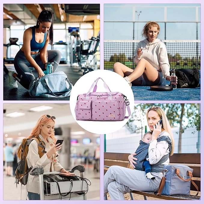 Small Gym Bags for Women, Travel Duffle Bag with Shoes Compartment, 4 in 1 Carry on Weekender Overnight Bag with Dry Wet Separated Pocket, Sport Gym Tote Bag for Yoga, Dance, Swimming, Workout, Ballet