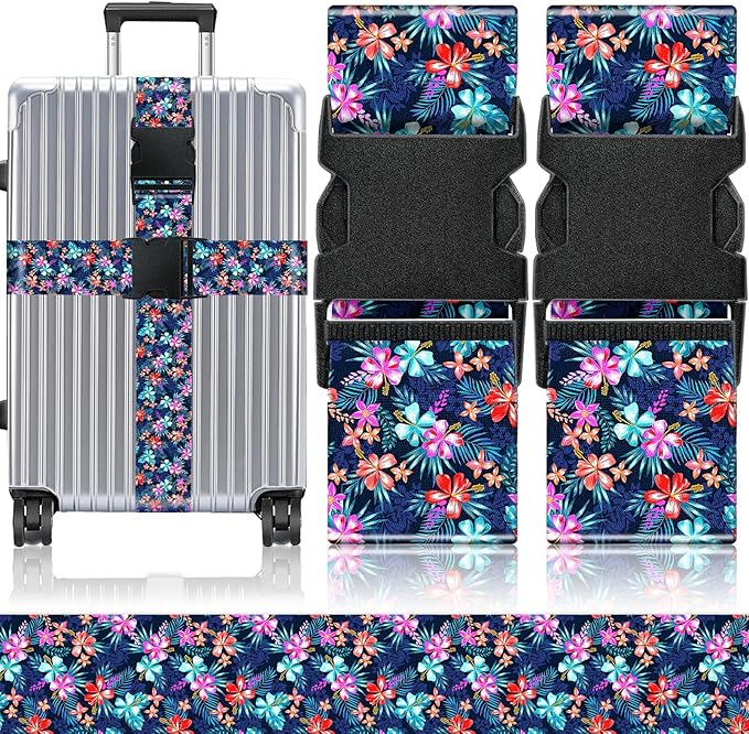 Slohif Luggage Straps for Suitcases Travel Belt Accessories Luggage Connector Identifiers 2 Pack Over Handle with Buckle Unique Nylon Adjustable Strap for Sleeping Bag Car Seat Floral