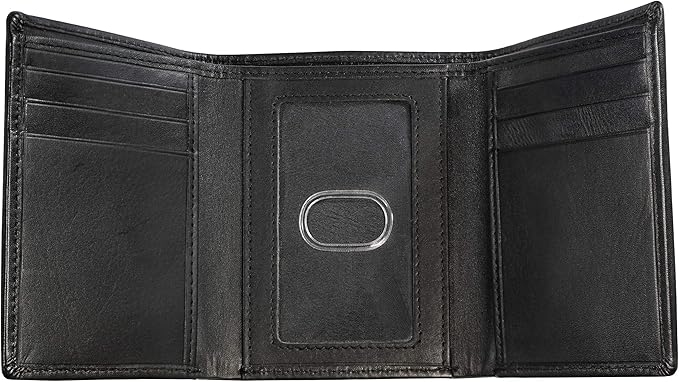 BULL GUARD RFID Leather Trifold Wallets for Men ID Window, Secret Pocket, Black